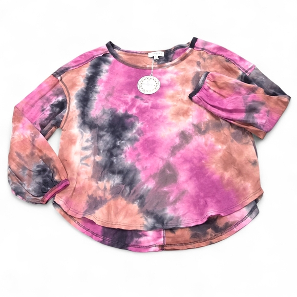 Umgee Tops - Umgee Pink Purple Black Brown Tie-Dye Long Sleeve Top Size XL NEW With Tags!